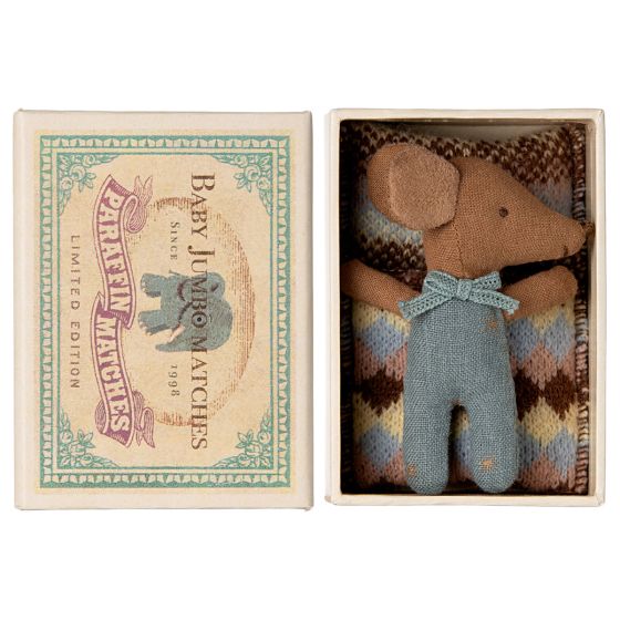 Sleepy wakey baby mouse in matchbox - Blue