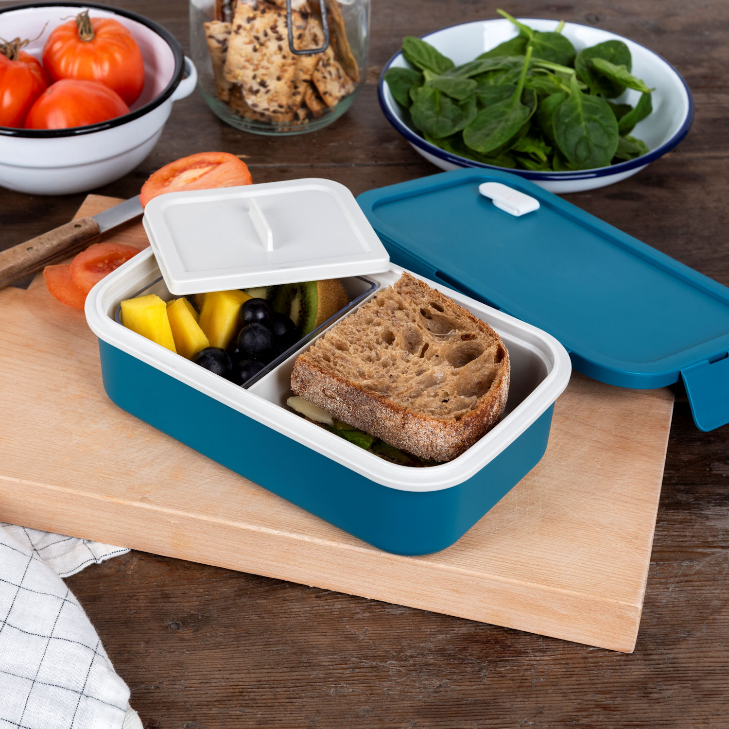 Double Wall Lunch Box with Divider - Deep Blue