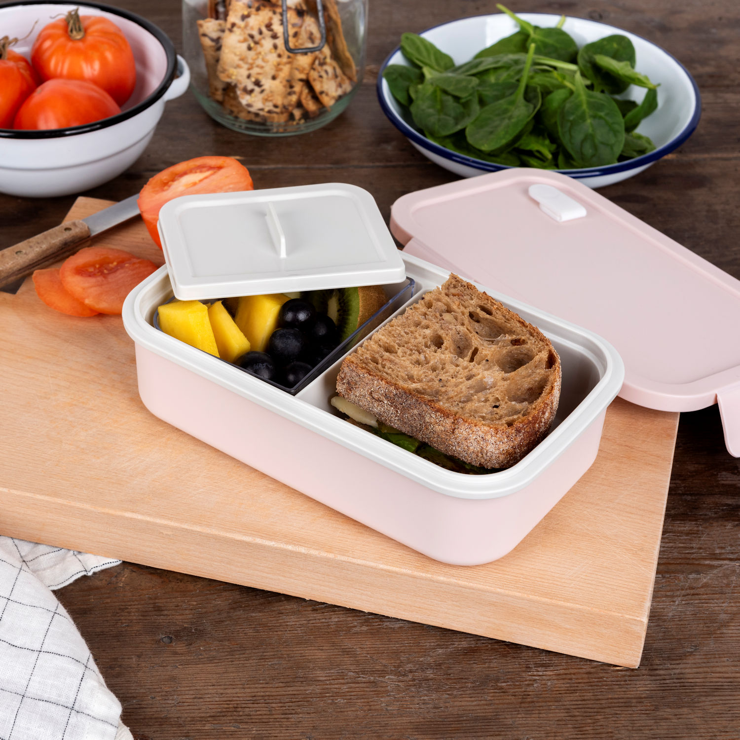 Double Wall Lunch Box with Divider - Pale Pink
